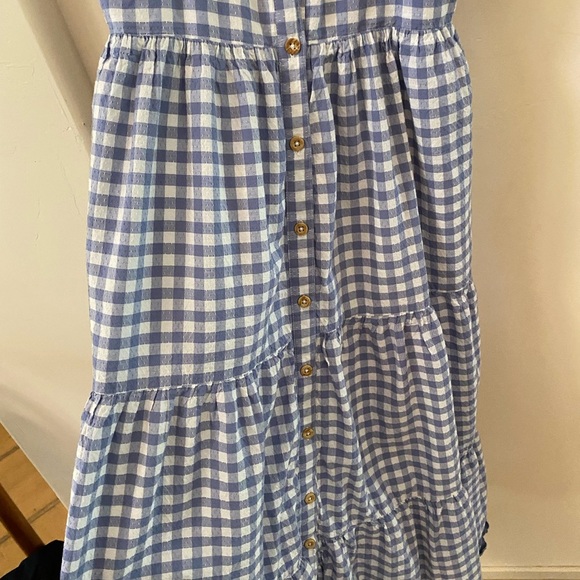 SHABBY CHIC BLUE GINGHAM EMBROIDERED LACE MAXI DRESS SHORT SLEEVE GRANDMA CORE - Picture 6 of 10